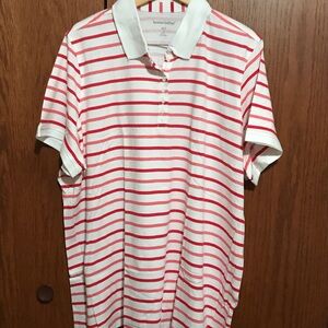 NWOT Woman Within Size 30/32 3X Top Shirt Polo Red Stripes Tunic Print Henley